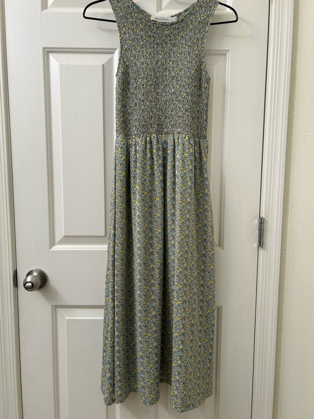 All in Favor Floral Smocked Midi Dress in Light Blue and Yellow